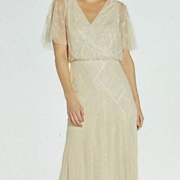 Adrianna Papell Womens White Beaded Cut Out Evening Dress Gown 16 - Picture 2 of 13